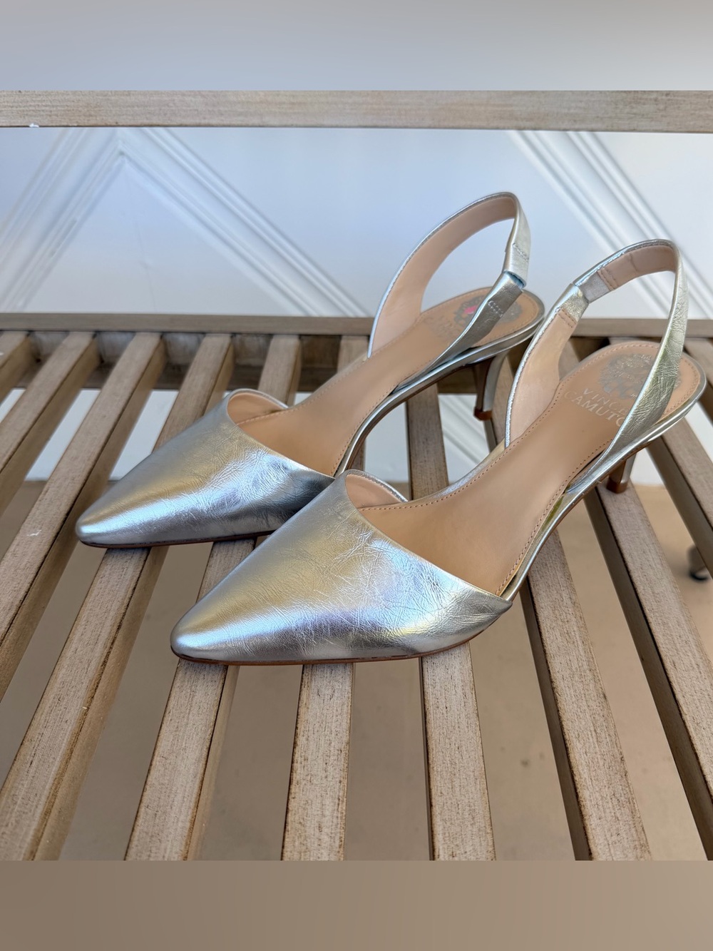 Vince Camuto Silver Pointed-Toe Slingback Heels